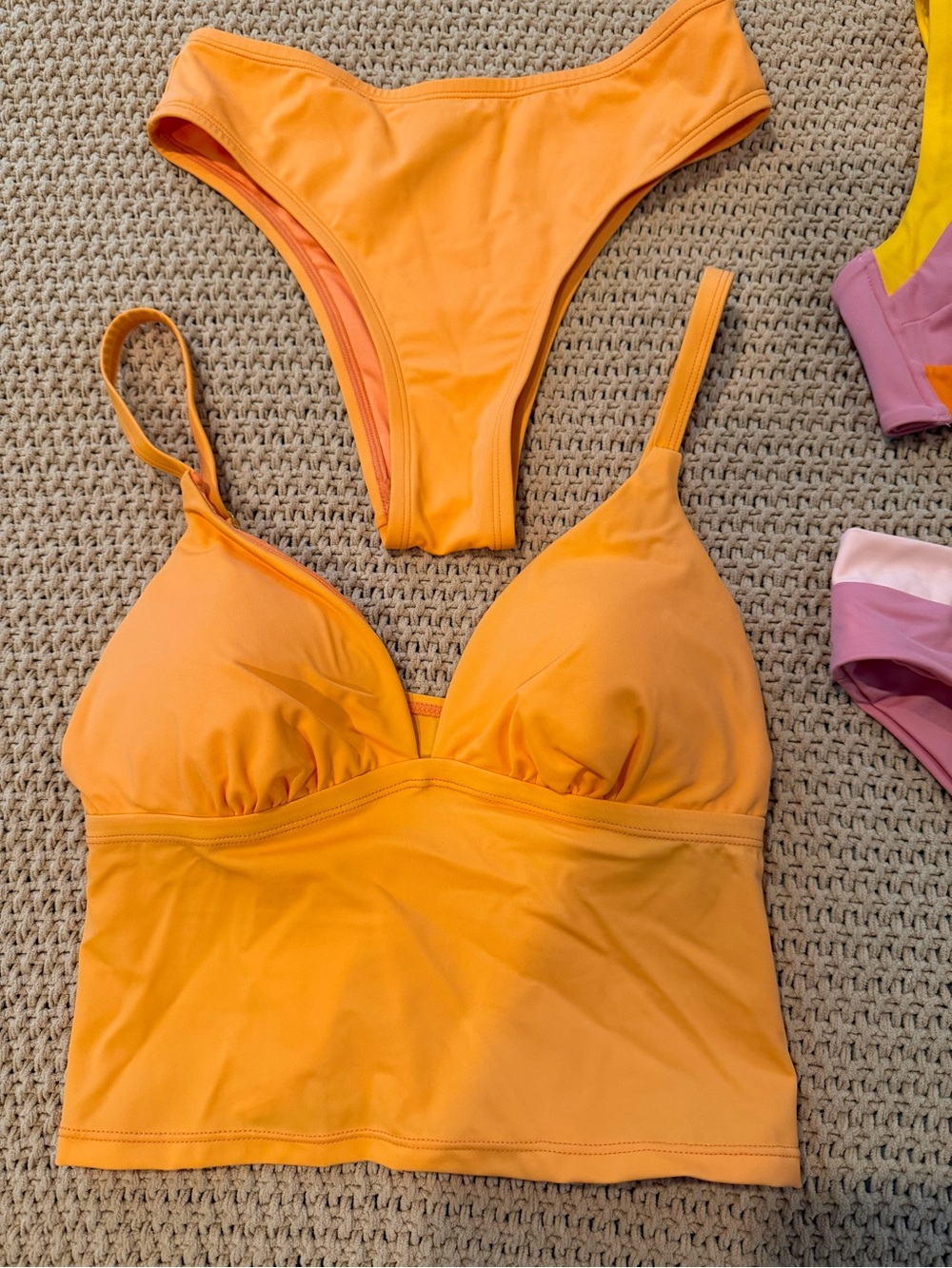 Women’s Orange Swim Tankini Top and Bikini Bottom Set